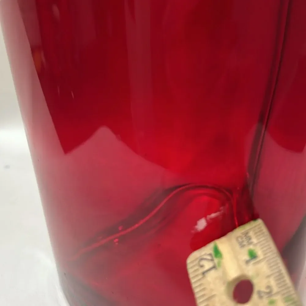 Ruby Red Glass Heart Vase Center Piece Wedding Valentine Day Love 8 3/4 In Tall